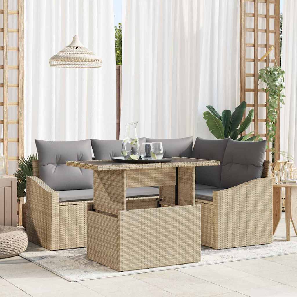 Havesofa Sæt 5 stk. Beige og lys grå polyrattan