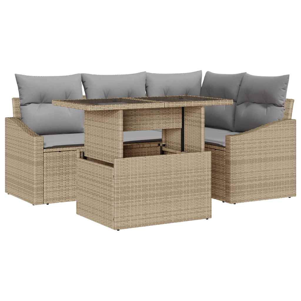 Havesofa Sæt 5 stk. Beige og lys grå polyrattan