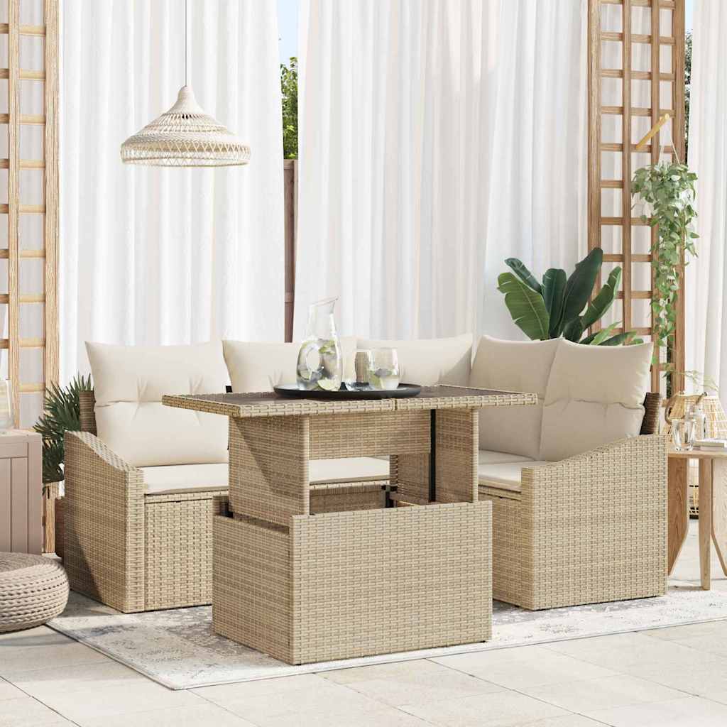 Havesofa Sæt 5 stk. Beige og creme polyrattan