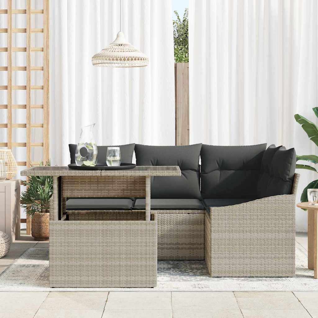 Havesofa Sæt 5 stk. Lysegrå polyrattan