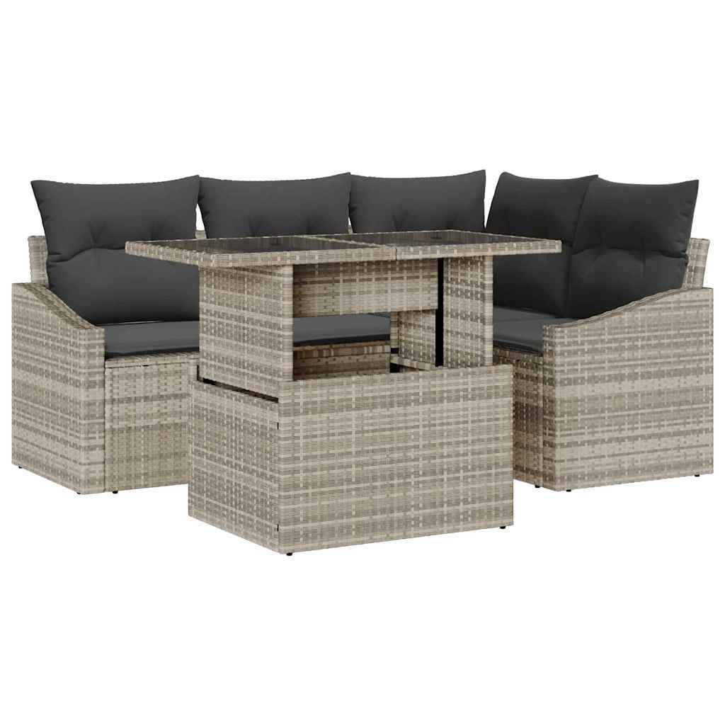 Havesofa Sæt 5 stk. Lysegrå polyrattan