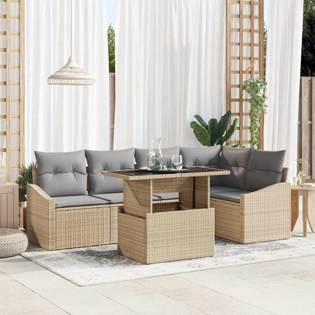 Havesofa Sæt 6 stk. Beige og lys grå polyrattan