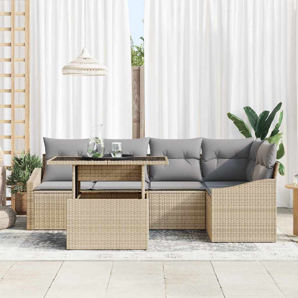 Havesofa Sæt 6 stk. Beige og lys grå polyrattan
