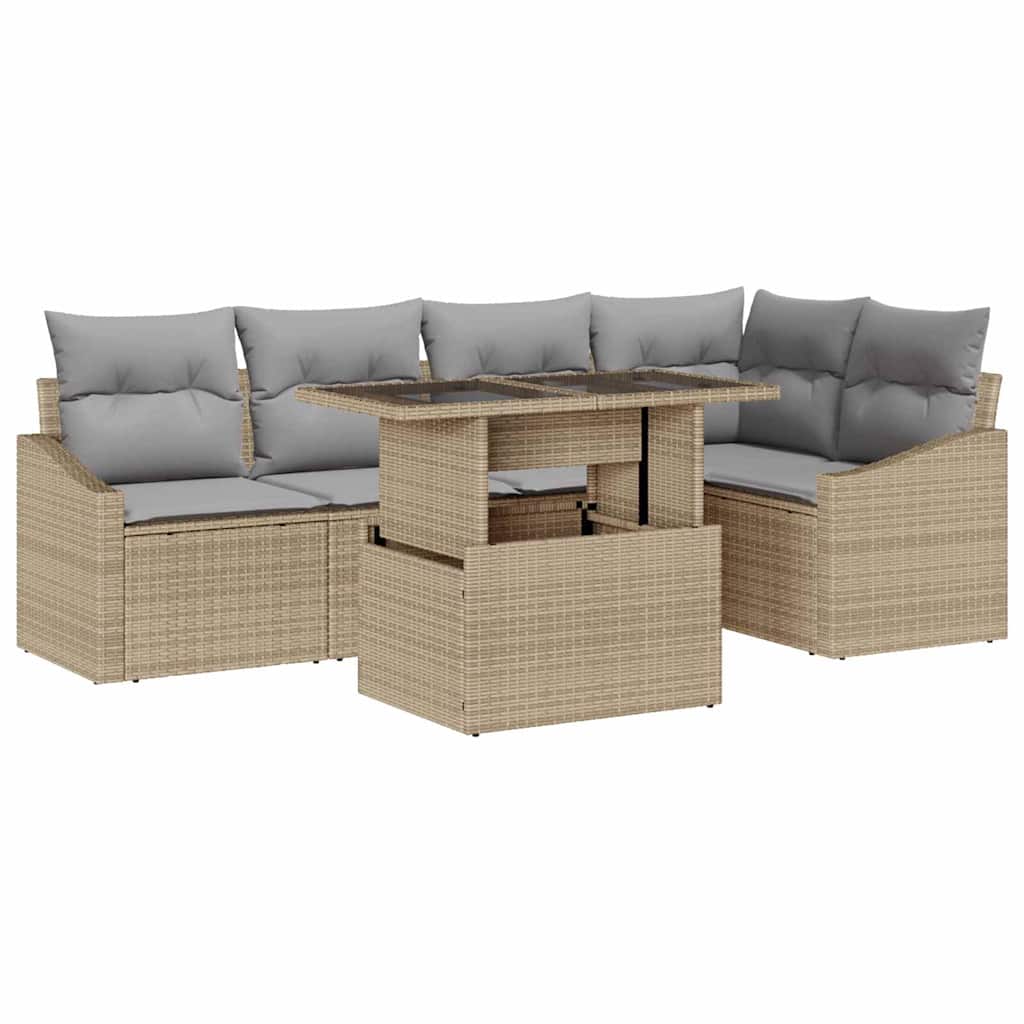Havesofa Sæt 6 stk. Beige og lys grå polyrattan