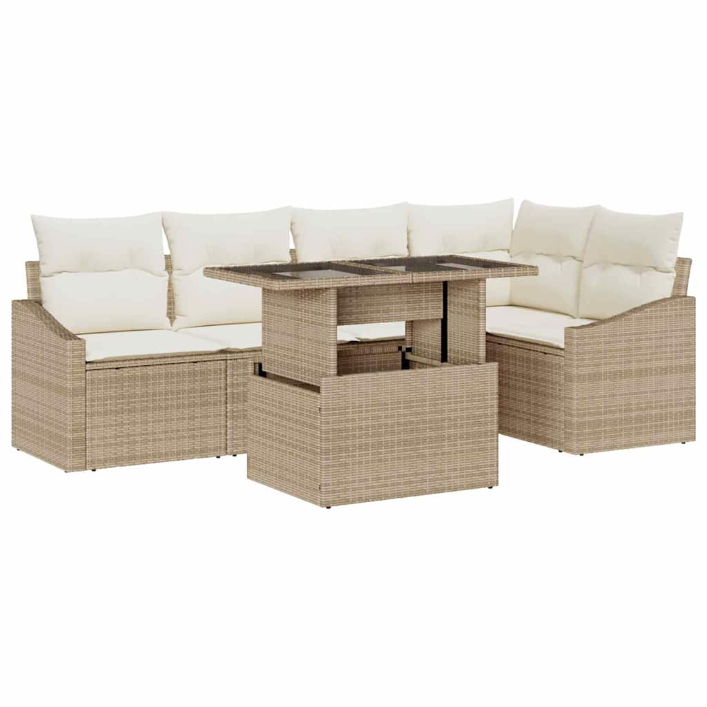 Havesofa Sæt 6 stk. Beige og creme polyrattan