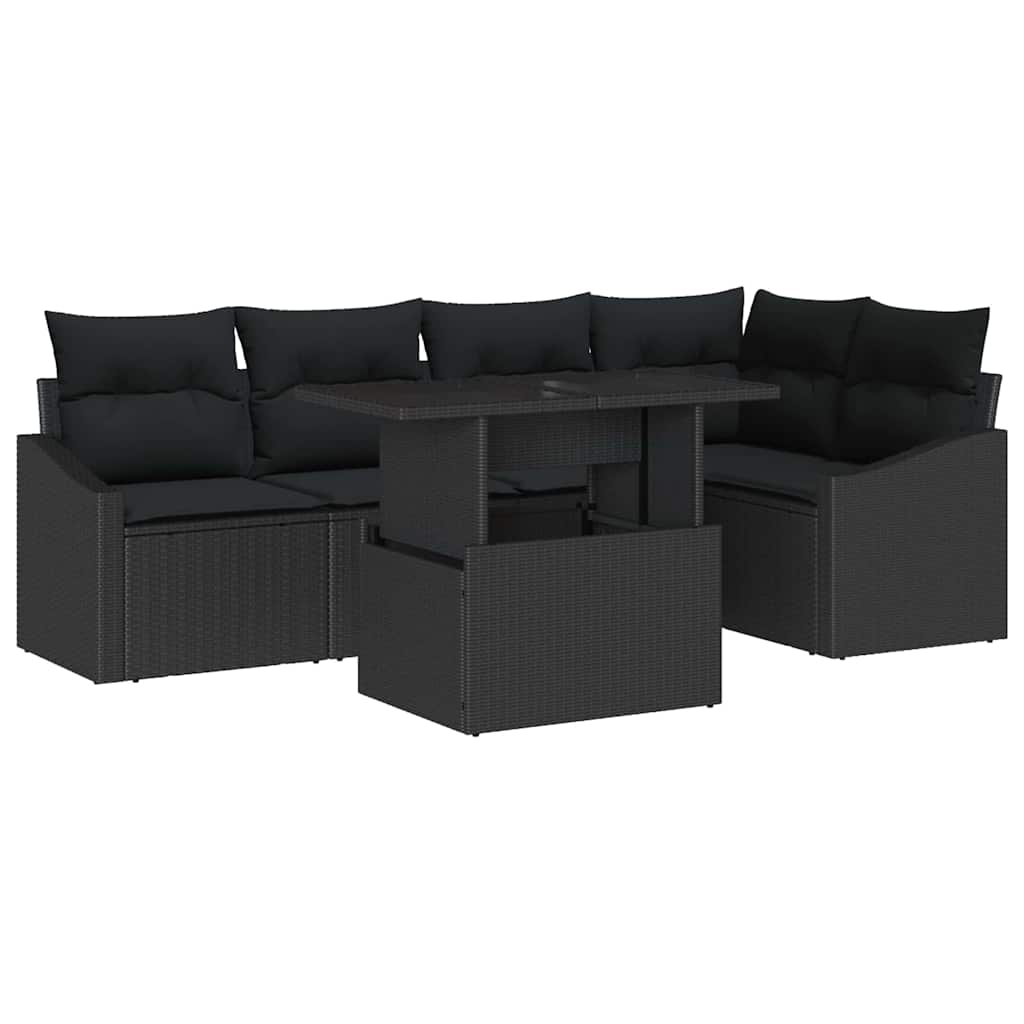 Havesofa Sæt 6 stk. Sort polyrattan