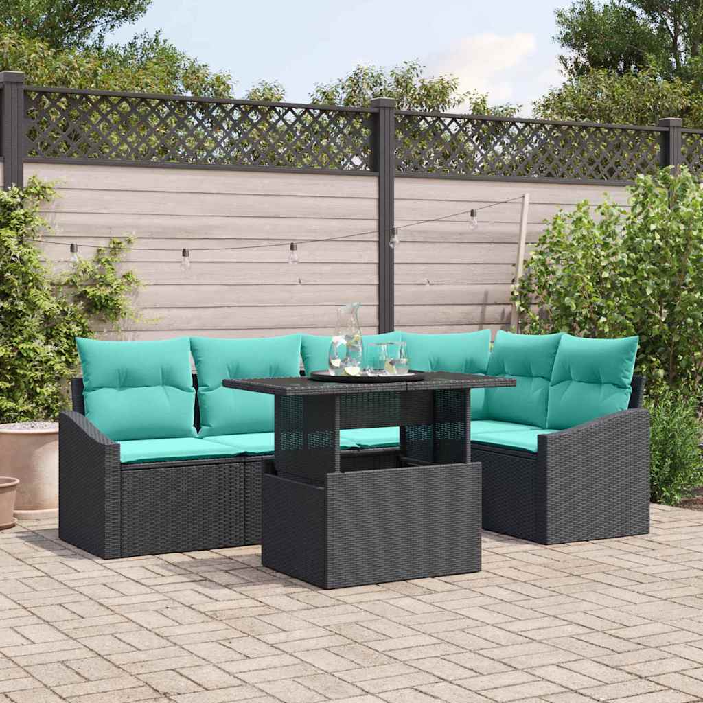 Havesofa Sæt 6 stk. Sort og Blå polyrattan