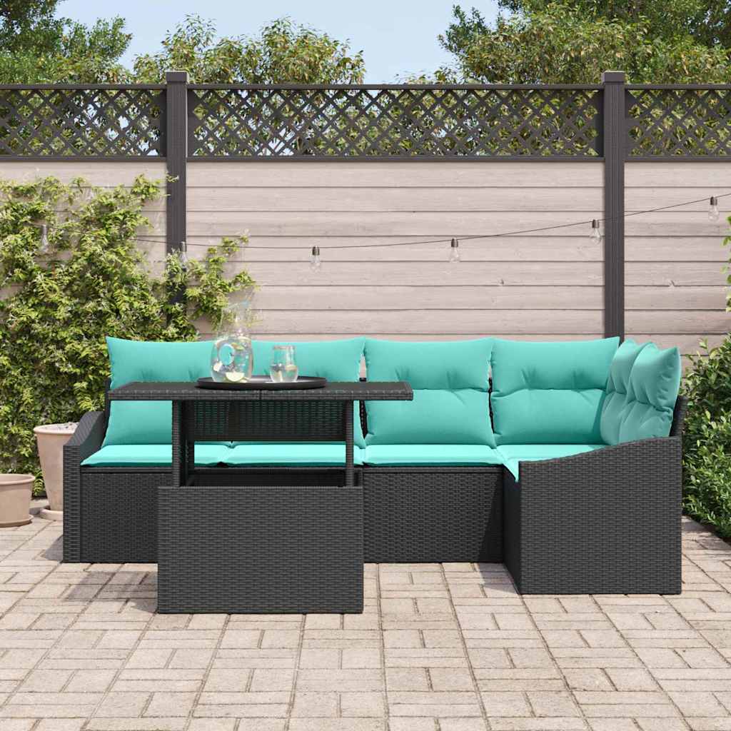 Havesofa Sæt 6 stk. Sort og Blå polyrattan