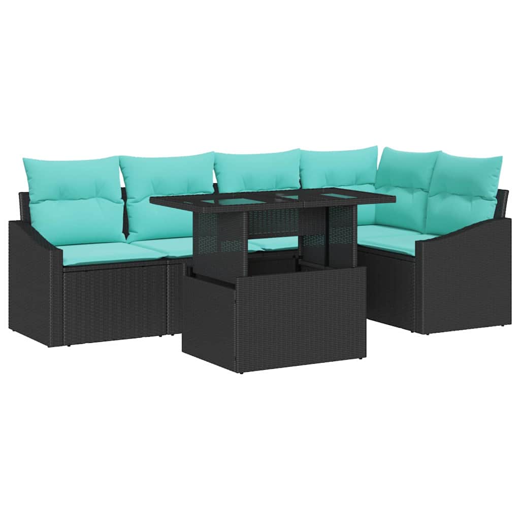 Havesofa Sæt 6 stk. Sort og Blå polyrattan