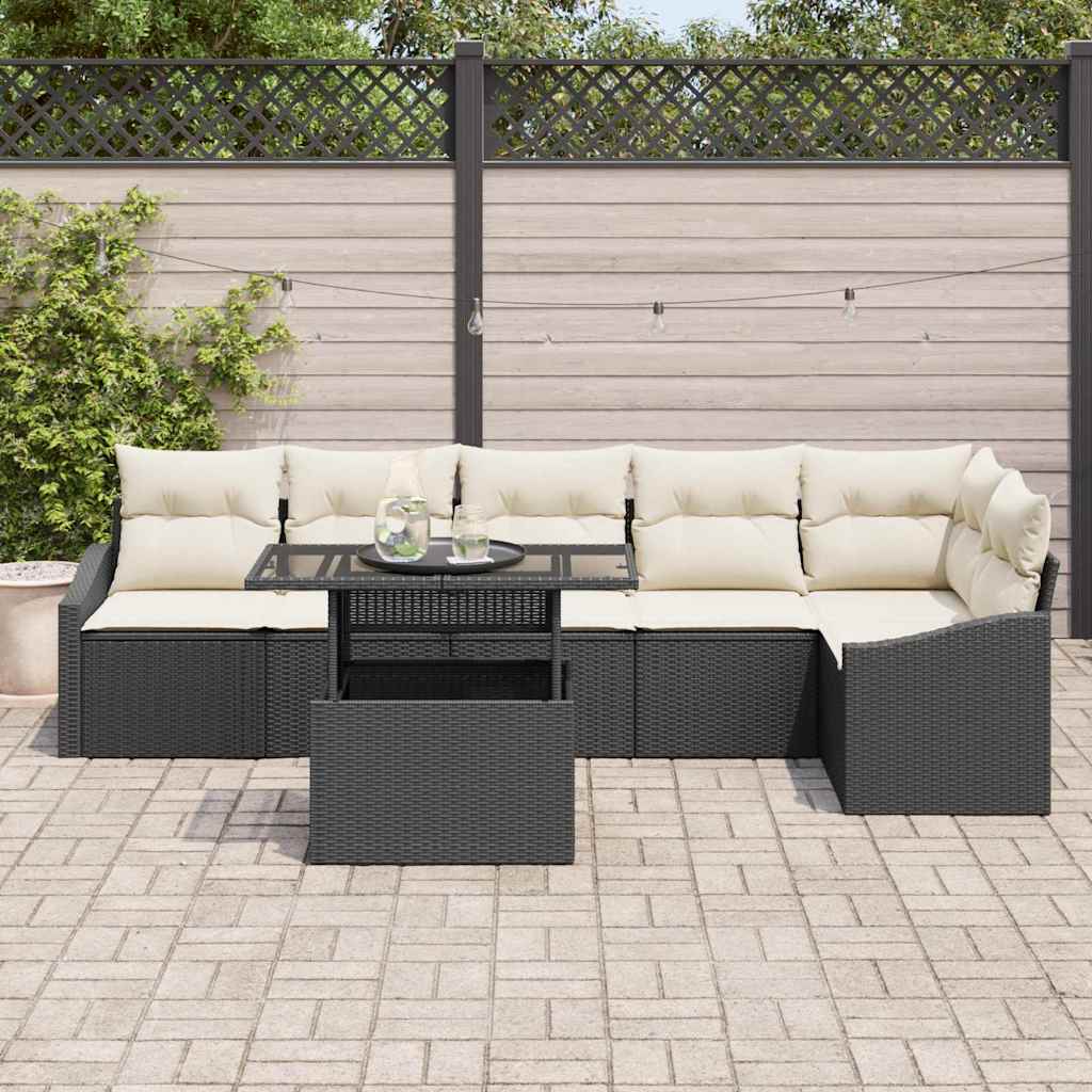 Havesofa Sæt 7 stk. Sort og Cream polyrattan