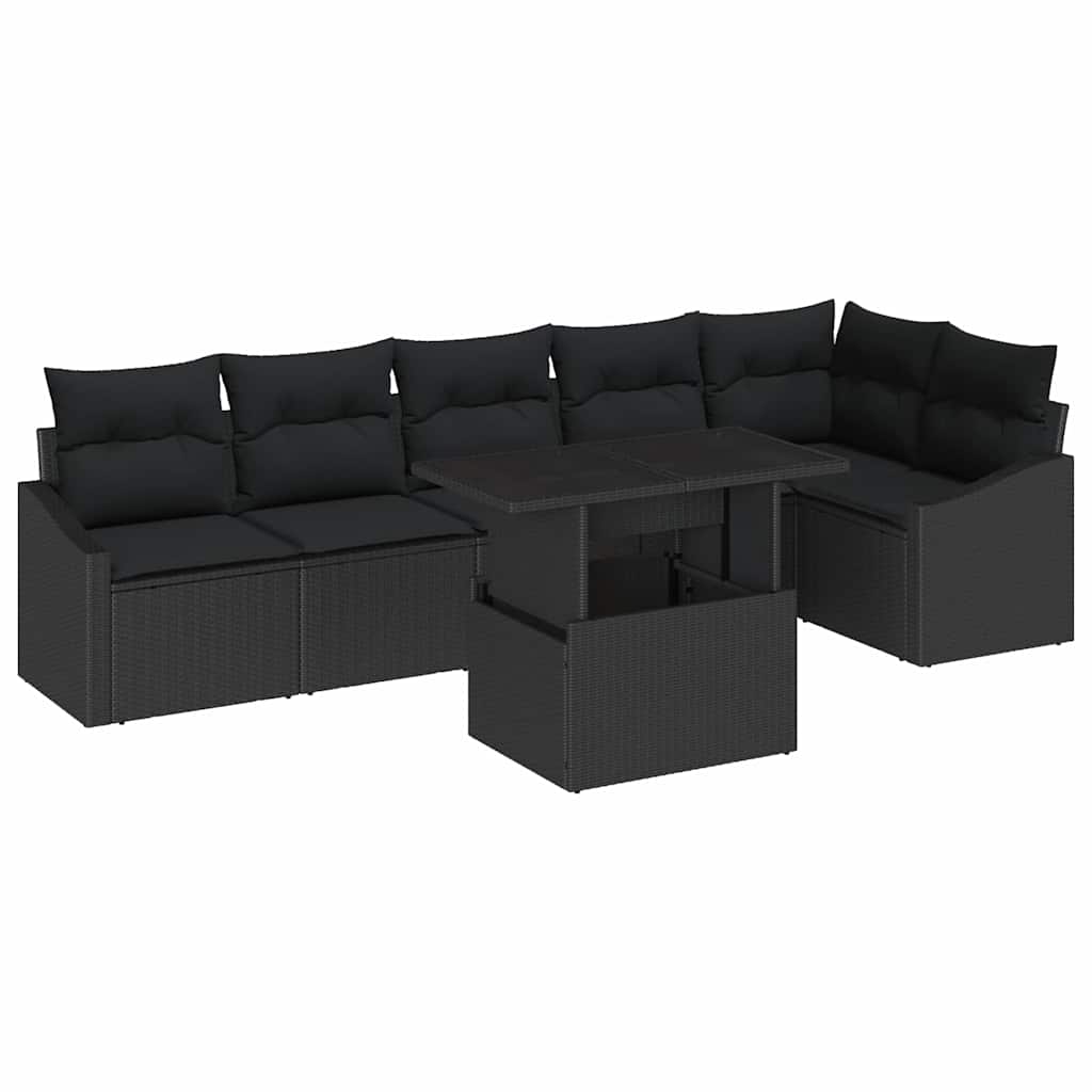 Havesofa Sæt 7 stk. Sort polyrattan