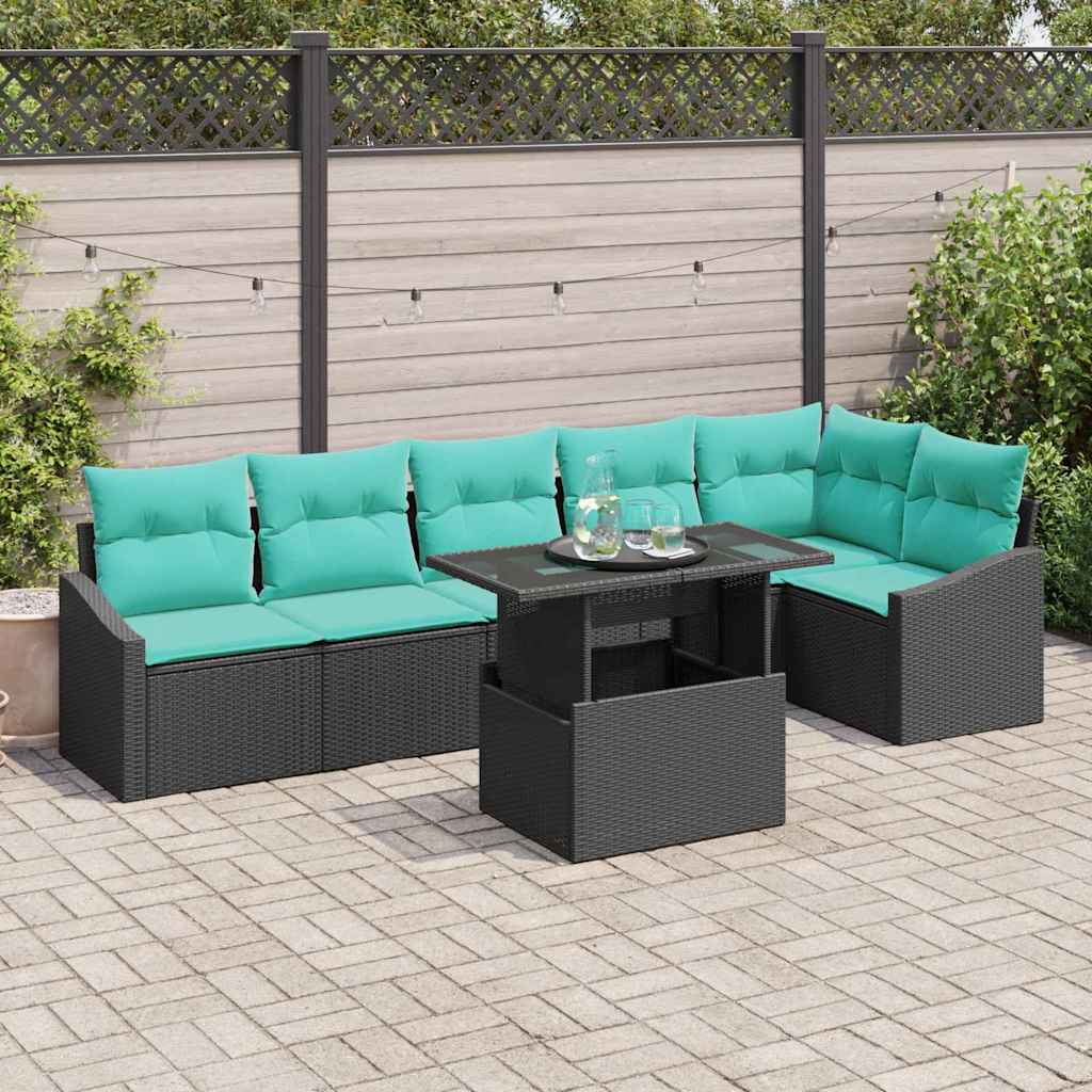 Havesofa Sæt 7 stk. Sort og Blå polyrattan