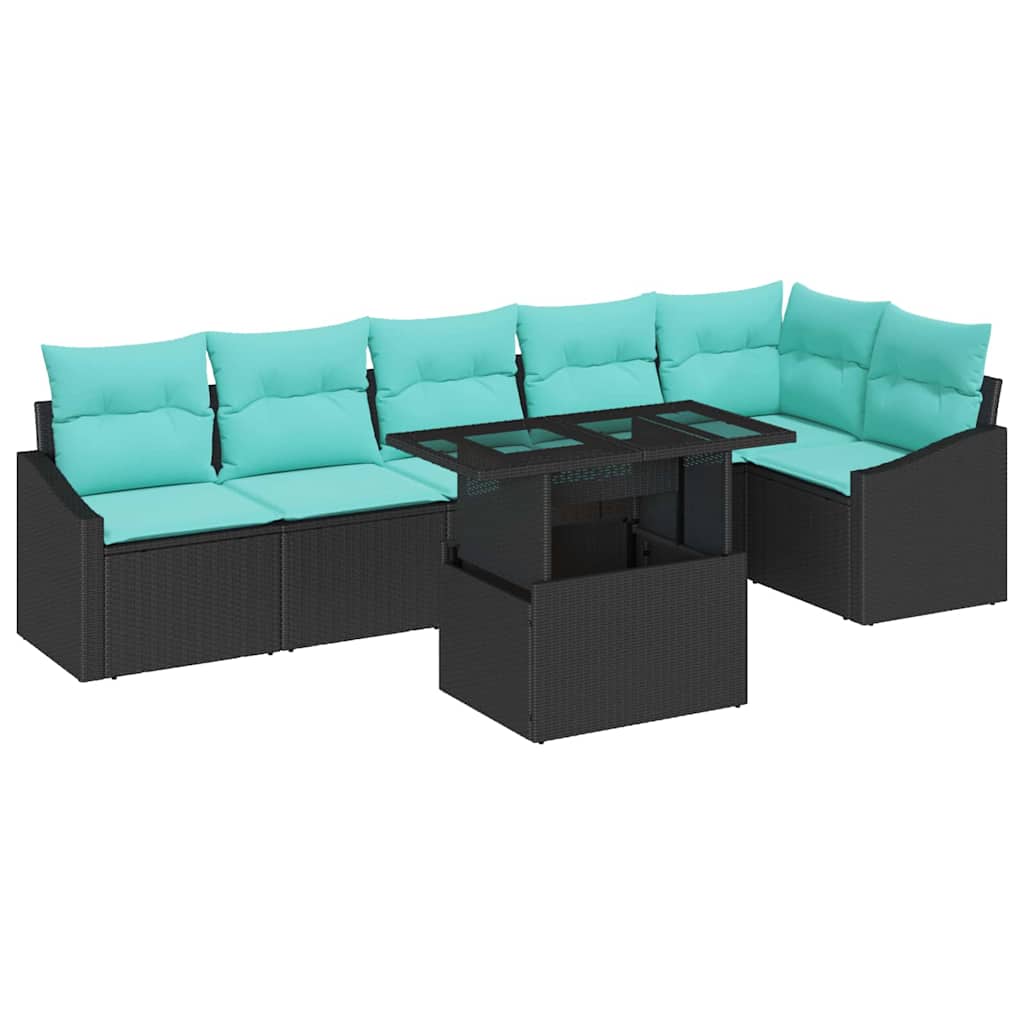Havesofa Sæt 7 stk. Sort og Blå polyrattan