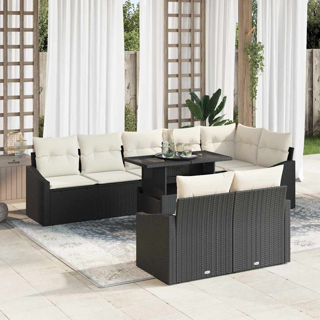 Havesofa Sæt 9 stk. Sort og Cream polyrattan