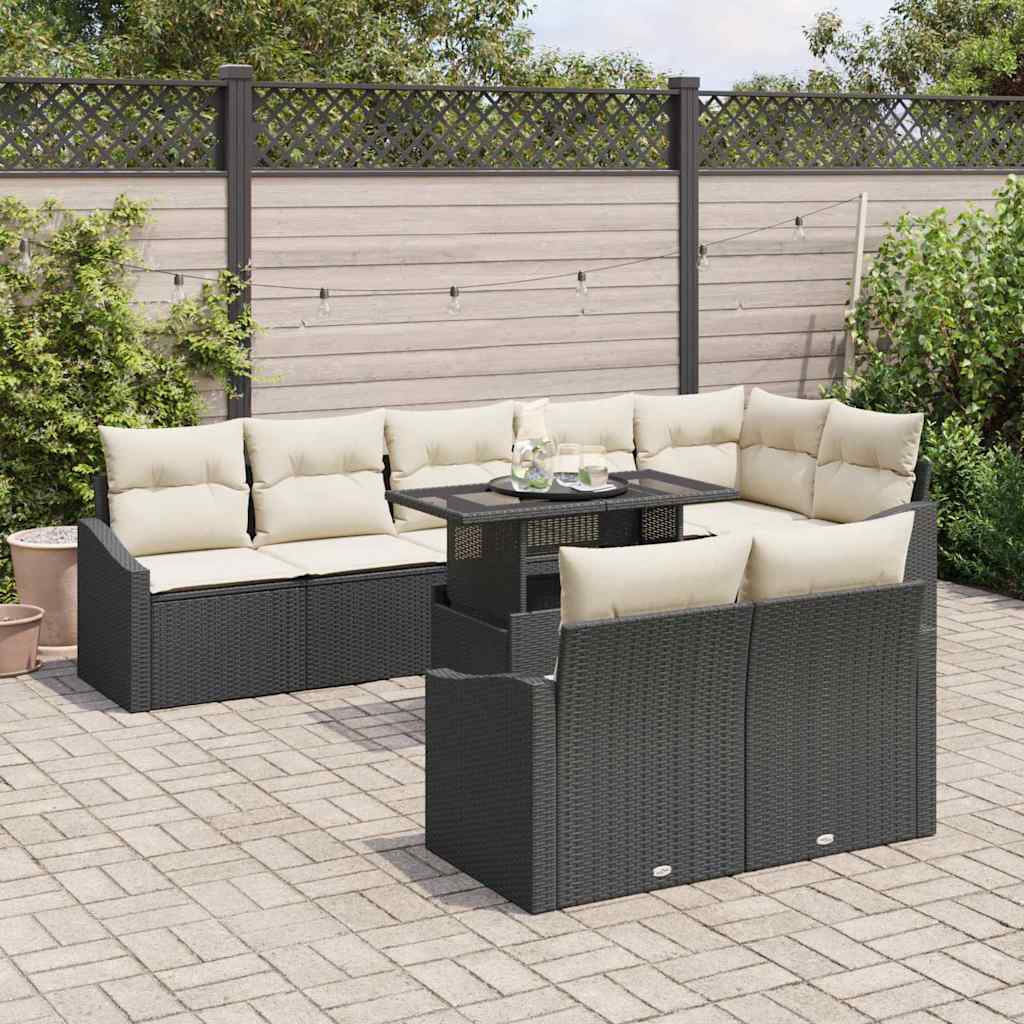 Havesofa Sæt 9 stk. Sort og Cream polyrattan