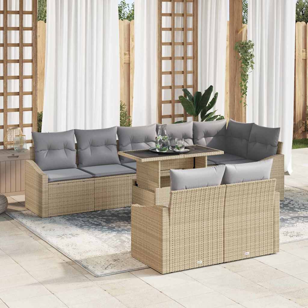 Havesofa Sæt 9 stk. Beige og lys grå polyrattan