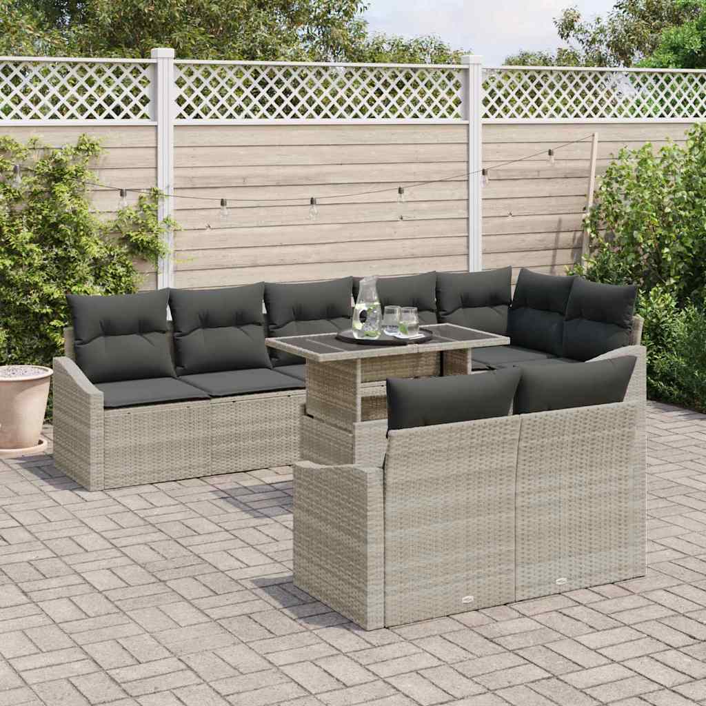 Havesofa Sæt 9 stk. Lysegrå polyrattan
