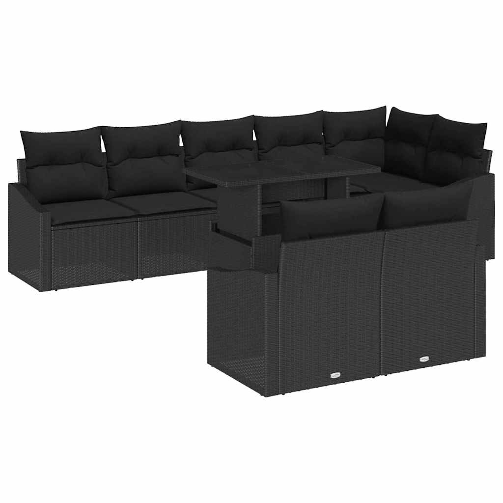 Havesofa Sæt 9 stk. Sort polyrattan