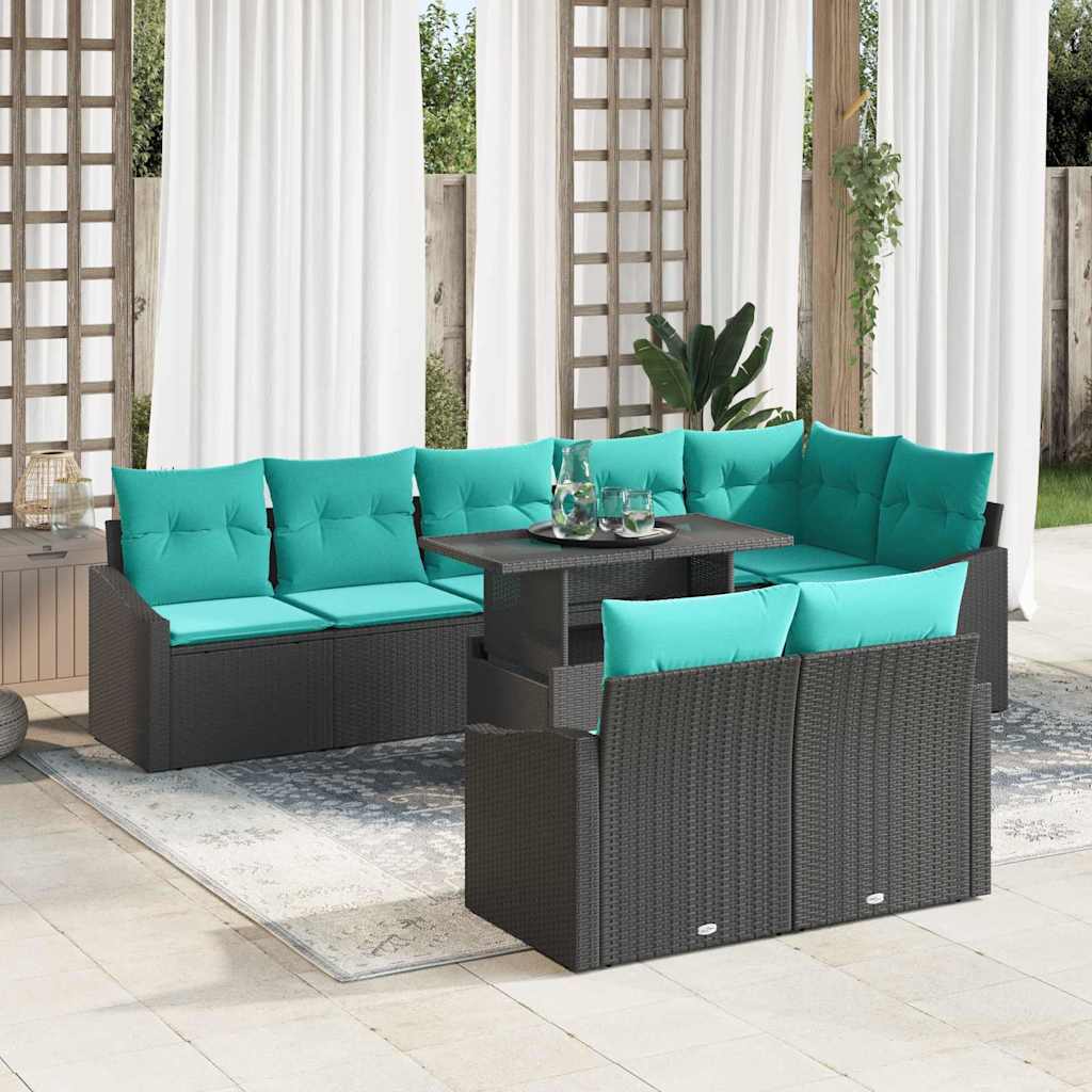 Havesofa Sæt 9 stk. Sort og Blå polyrattan