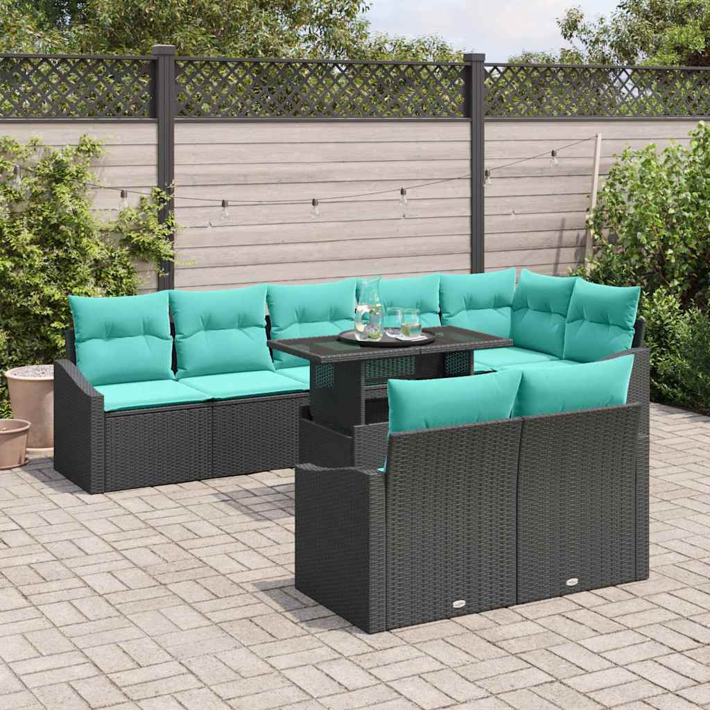 Havesofa Sæt 9 stk. Sort og Blå polyrattan