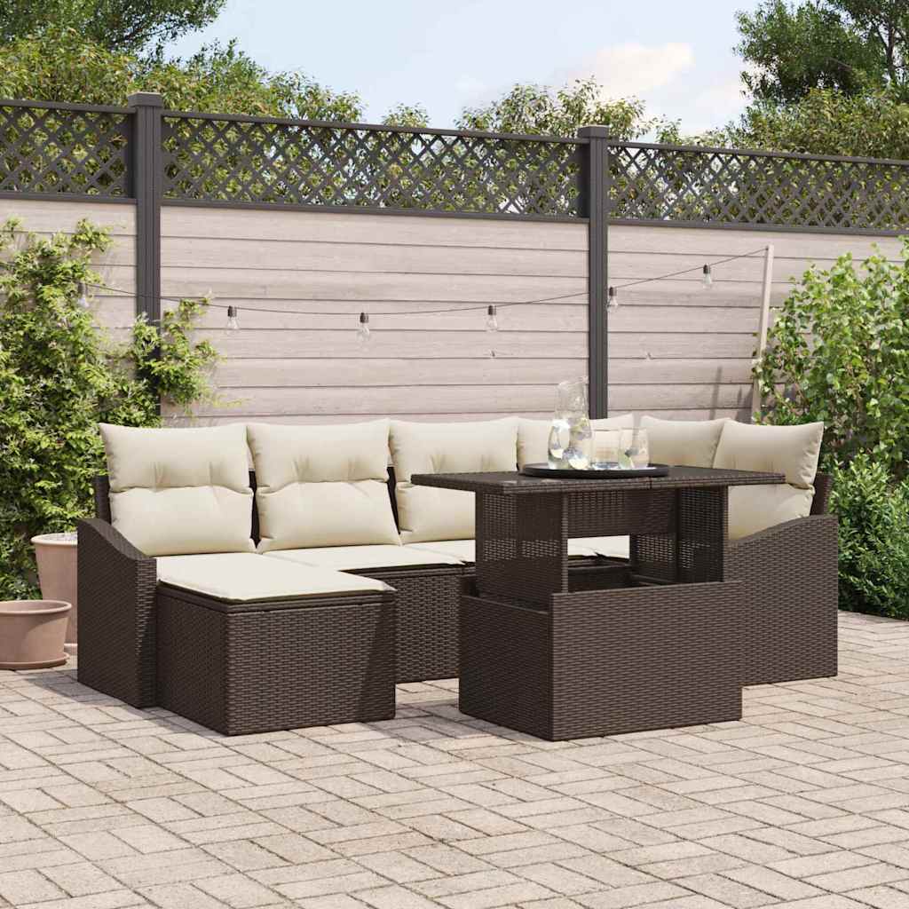 Havesofa Sæt 7 stk. Brun og Creme polyrattan