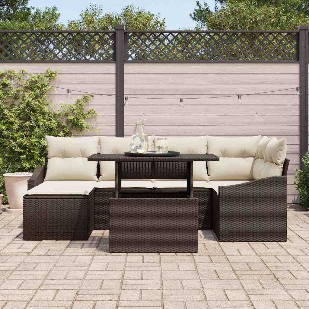 Havesofa Sæt 7 stk. Brun og Creme polyrattan