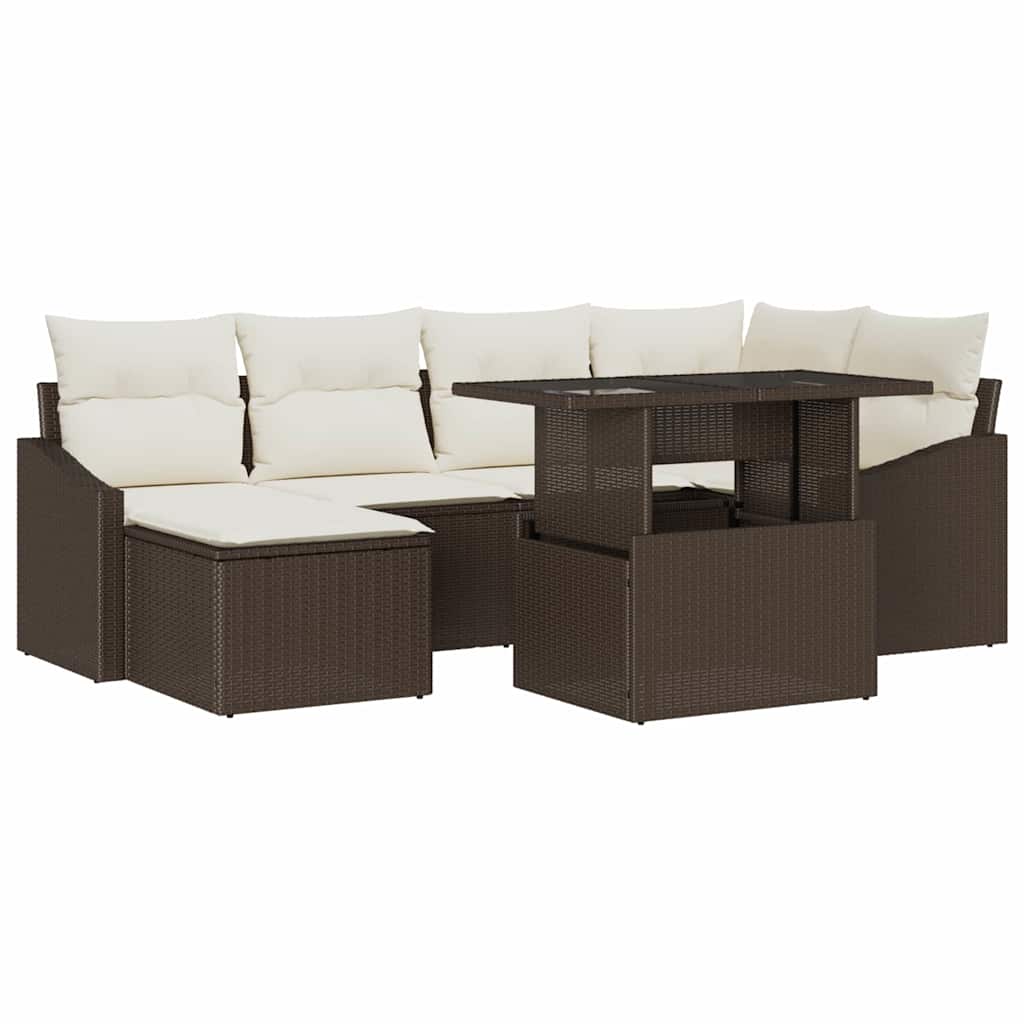 Havesofa Sæt 7 stk. Brun og Creme polyrattan
