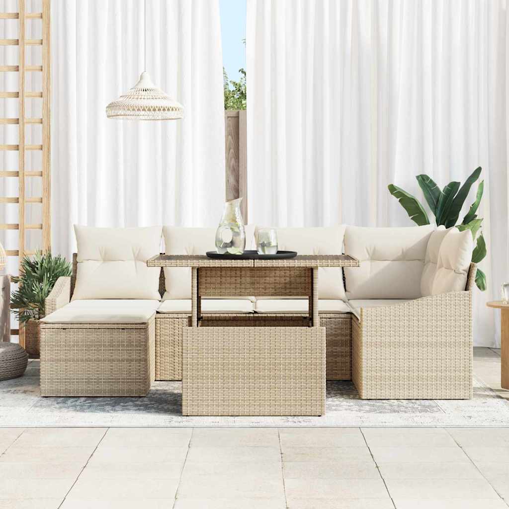 Havesofa Sæt 7 stk. Beige og creme polyrattan