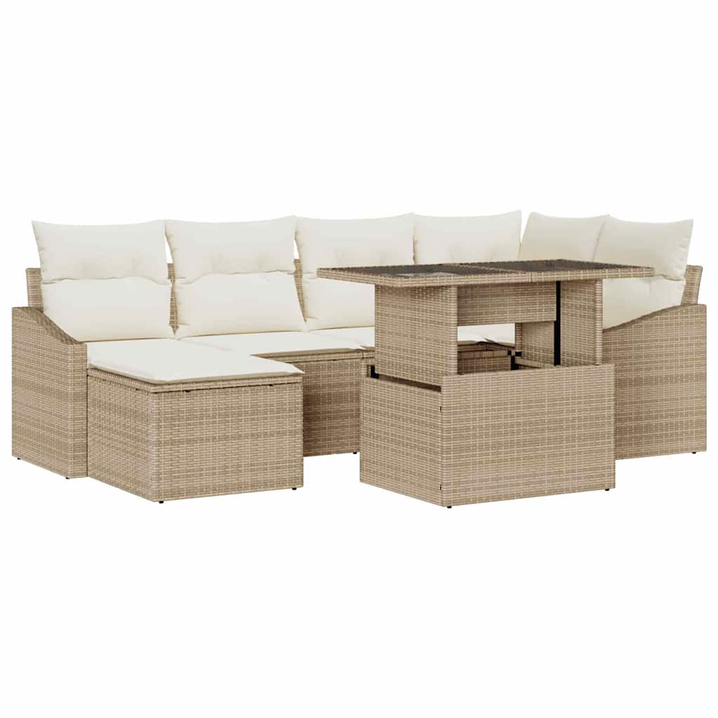 Havesofa Sæt 7 stk. Beige og creme polyrattan