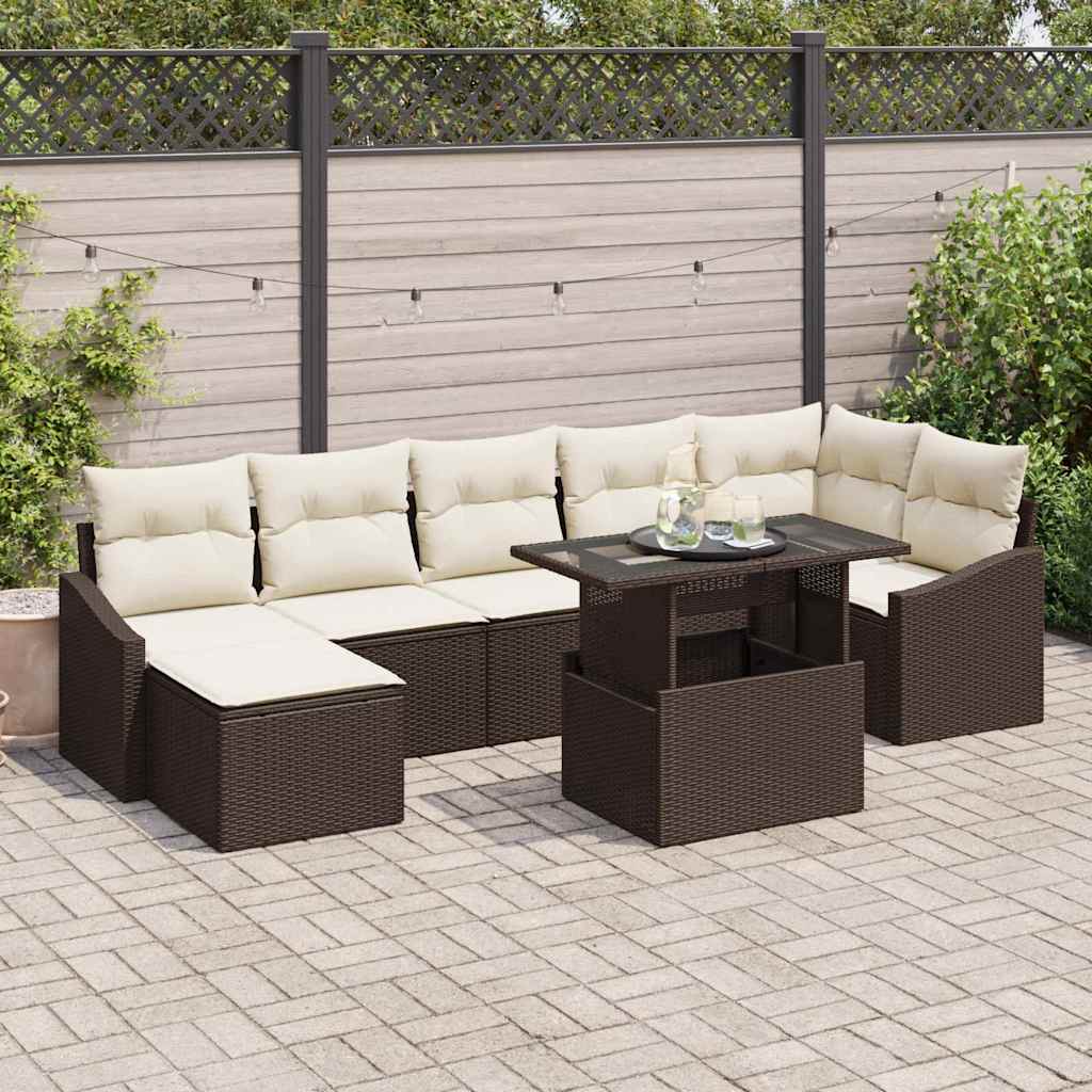 Havesofa Sæt 8 stk. Brun og Creme polyrattan