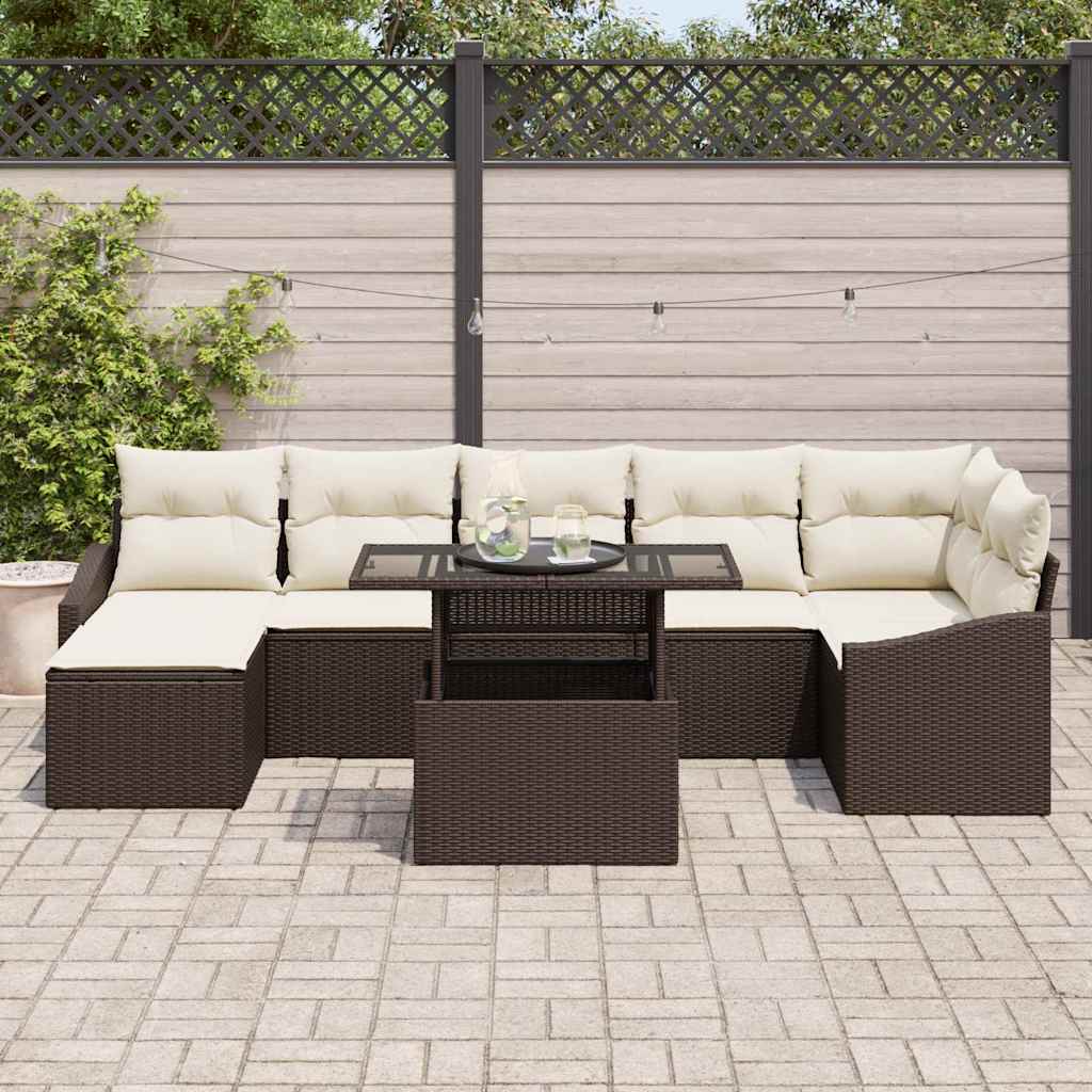 Havesofa Sæt 8 stk. Brun og Creme polyrattan
