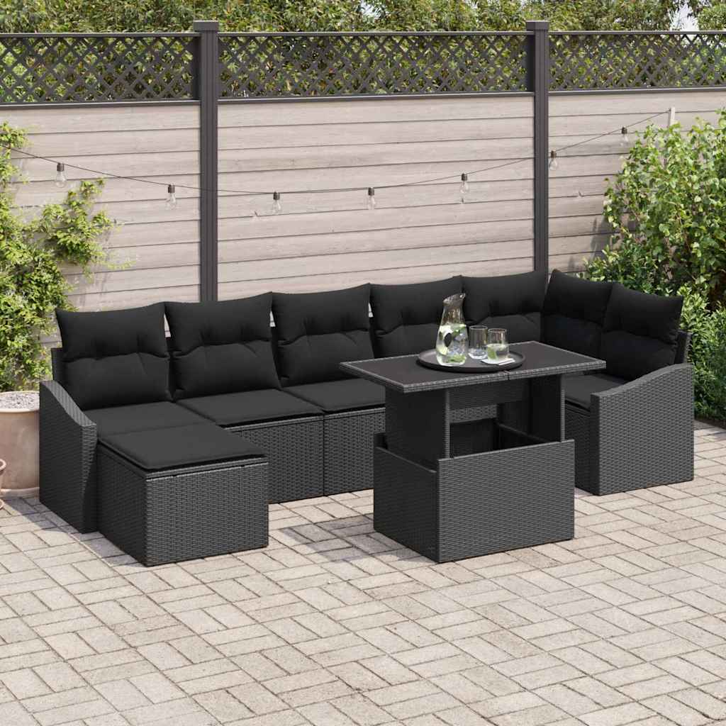 Havesofa Sæt 8 stk. Sort polyrattan