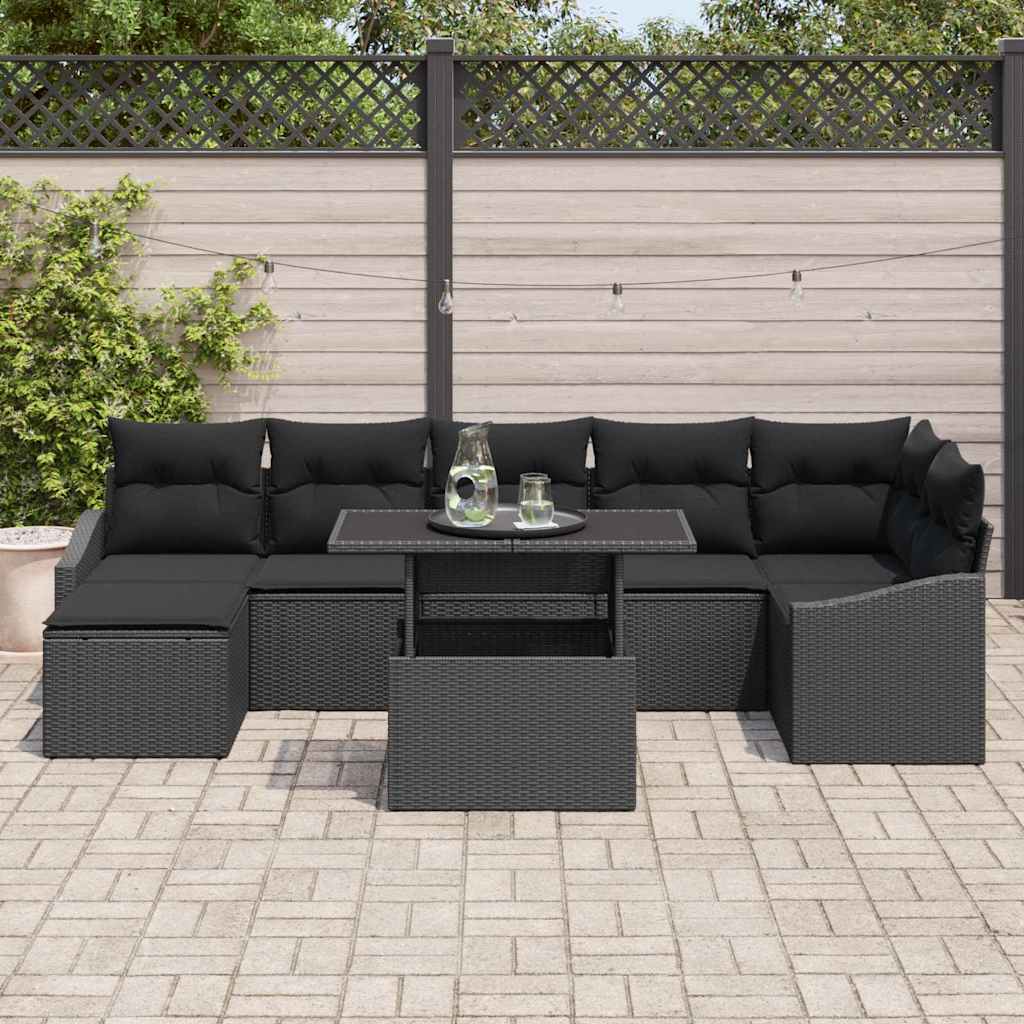 Havesofa Sæt 8 stk. Sort polyrattan