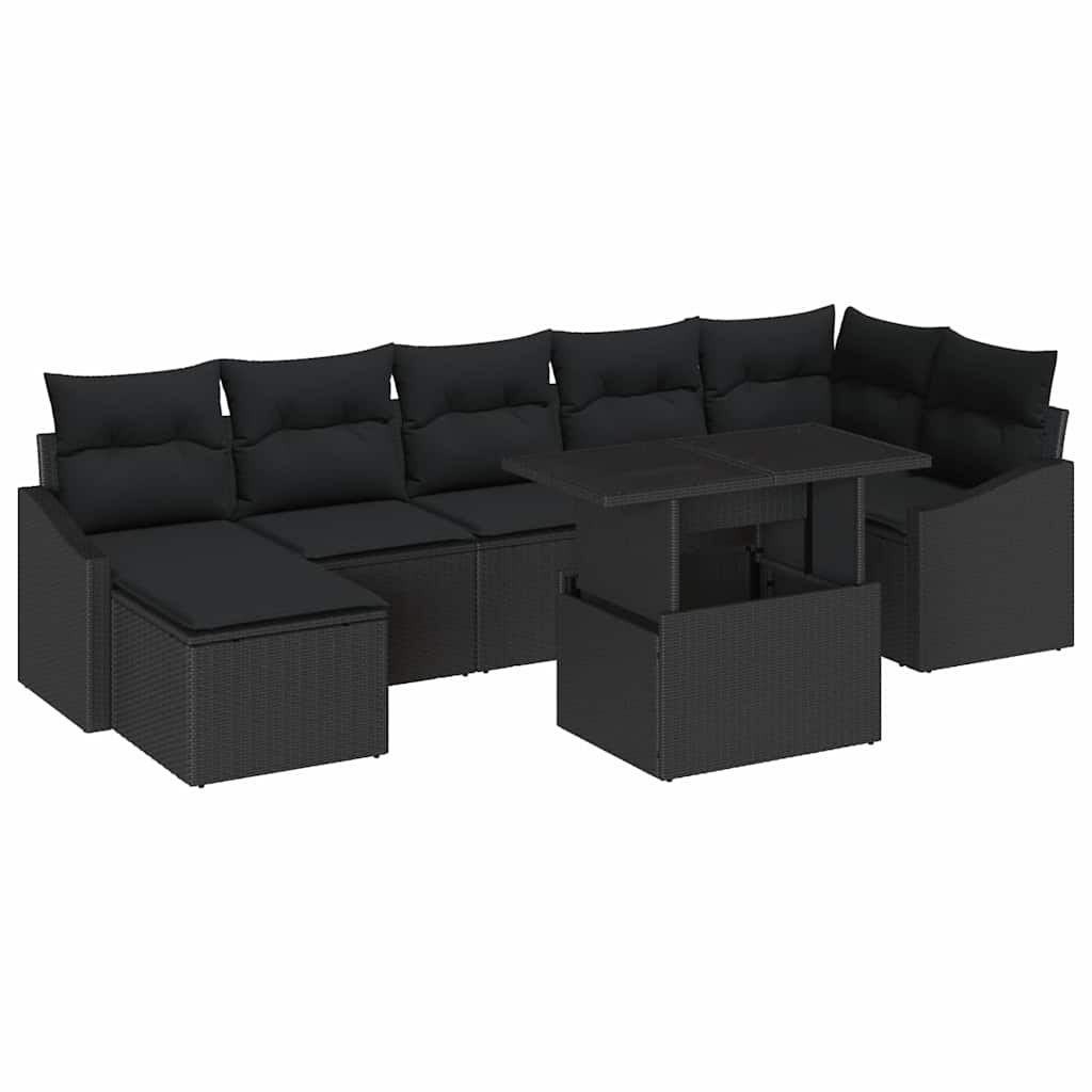 Havesofa Sæt 8 stk. Sort polyrattan