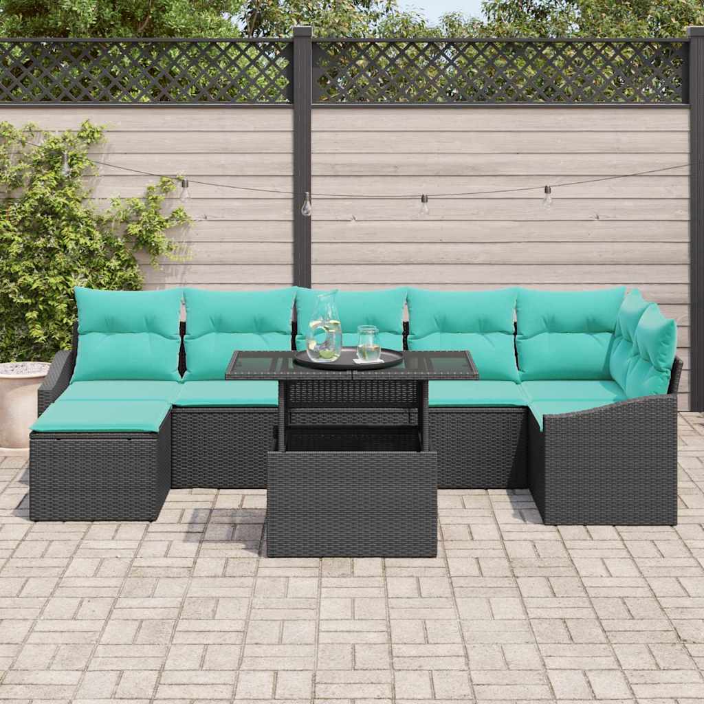 Havesofa Sæt 8 stk. Sort og Blå polyrattan