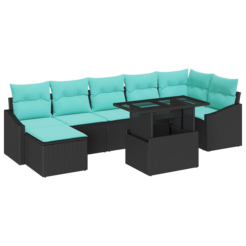 Havesofa Sæt 8 stk. Sort og Blå polyrattan