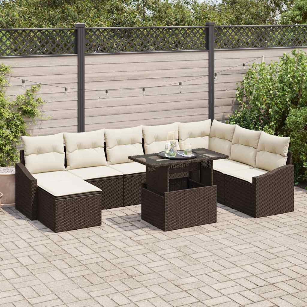 Sofa Sæt 9 stk. Brun og Creme polyrattan