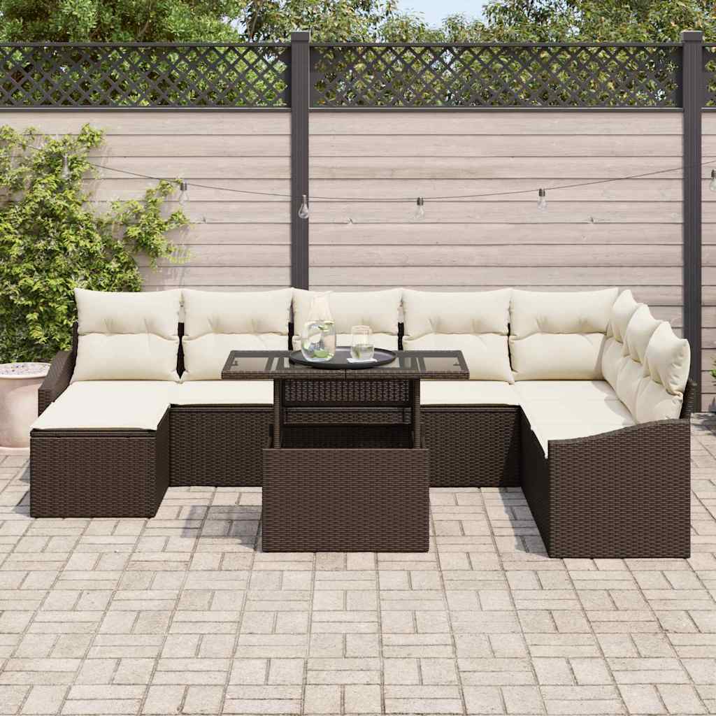 Sofa Sæt 9 stk. Brun og Creme polyrattan