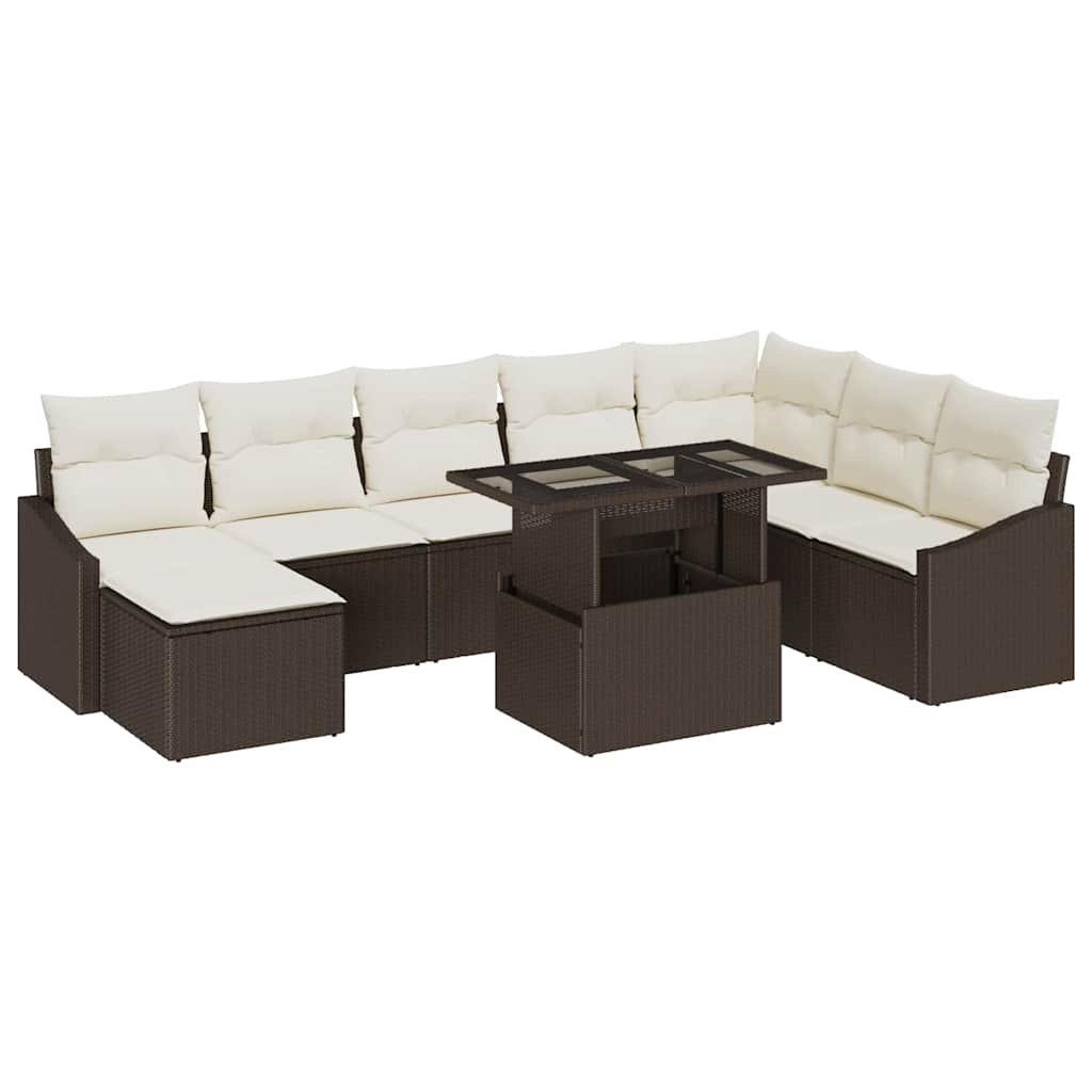 Sofa Sæt 9 stk. Brun og Creme polyrattan