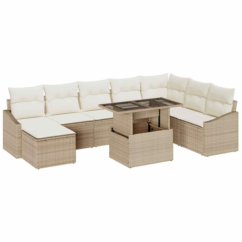 Sofa Sæt 9 stk. Beige og creme polyrattan