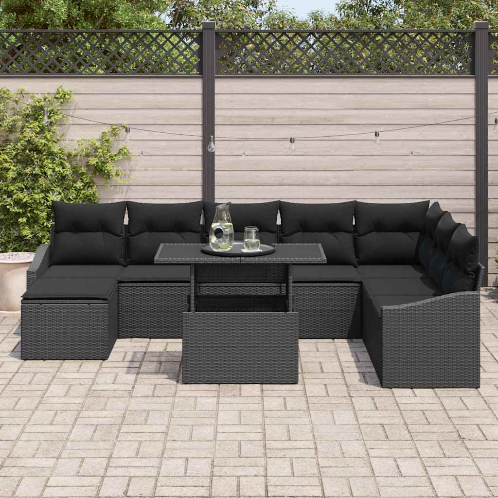 Sofa Sæt 9 stk. Sort polyrattan