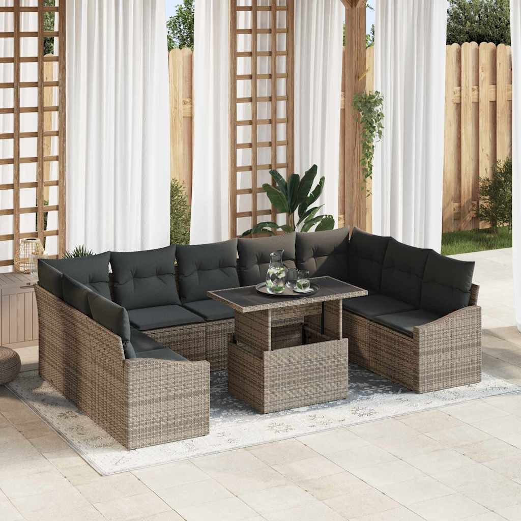 Sofa Sæt 10 stk. Grå polyrattan