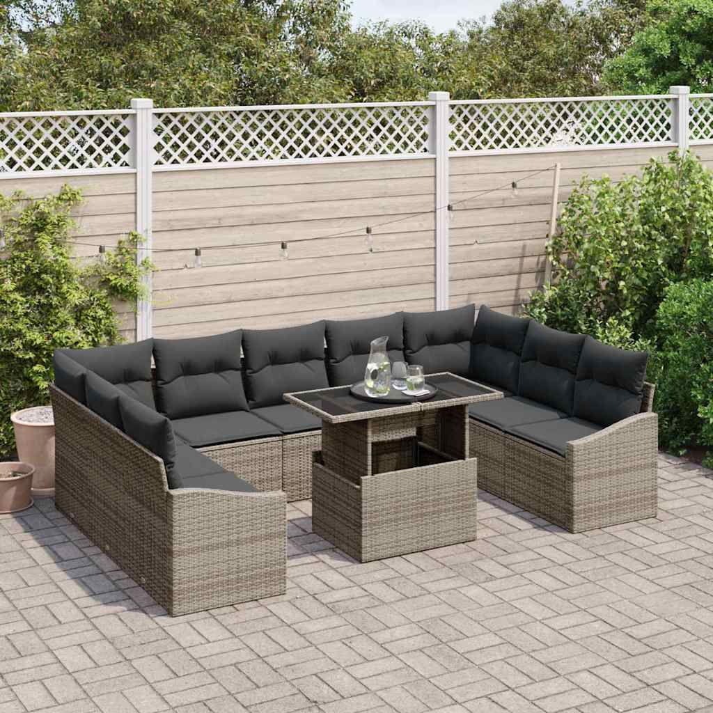 Sofa Sæt 10 stk. Grå polyrattan