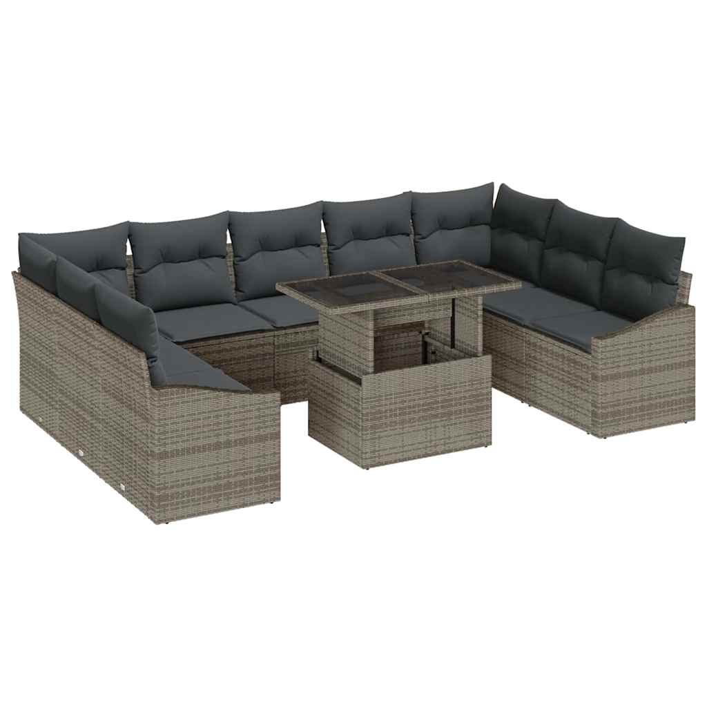 Sofa Sæt 10 stk. Grå polyrattan