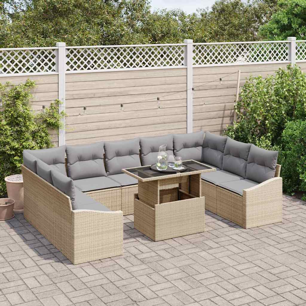 Sofa Sæt 10 stk. Beige og lys grå polyrattan