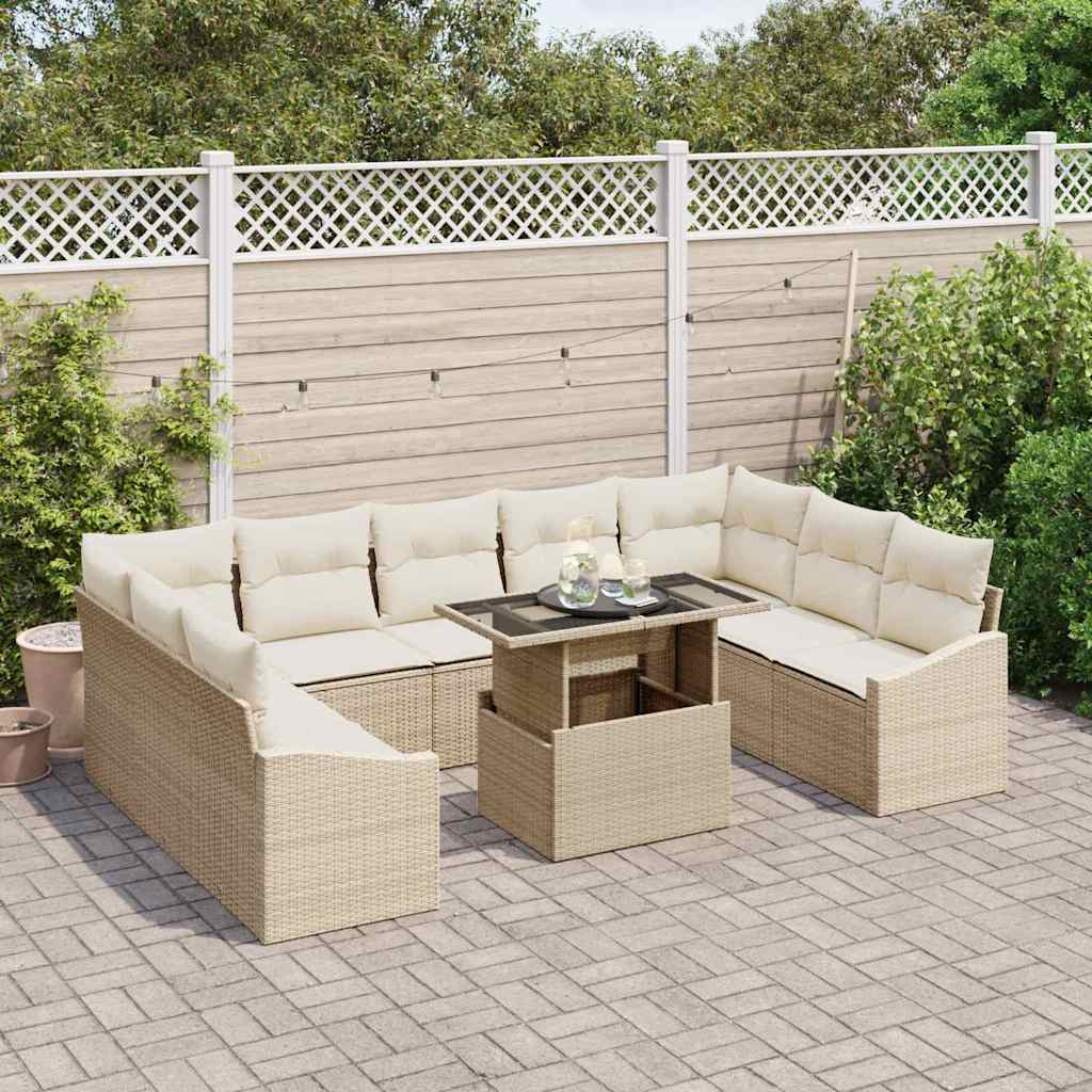 Sofa Sæt 10 stk. Beige og creme polyrattan