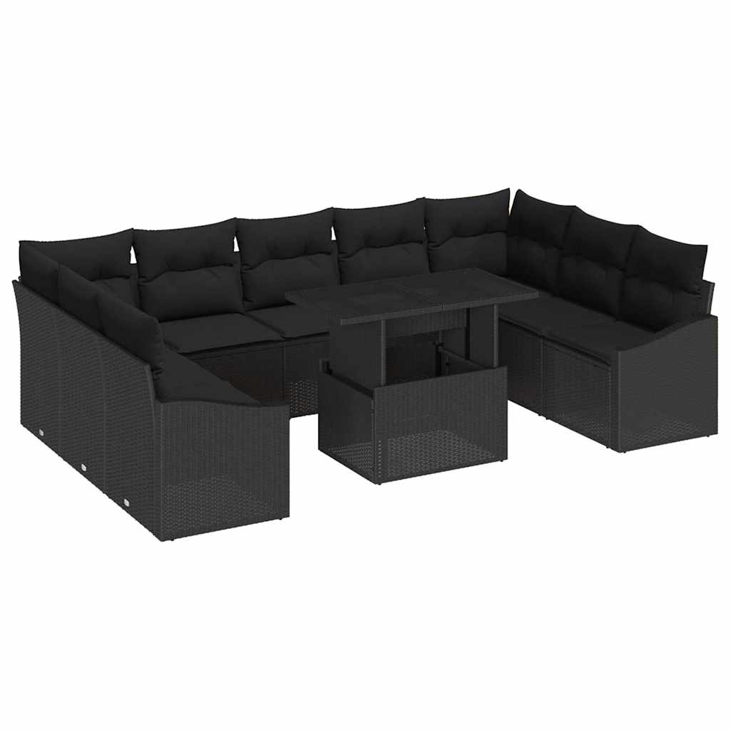 Sofa Sæt 10 stk. Sort polyrattan