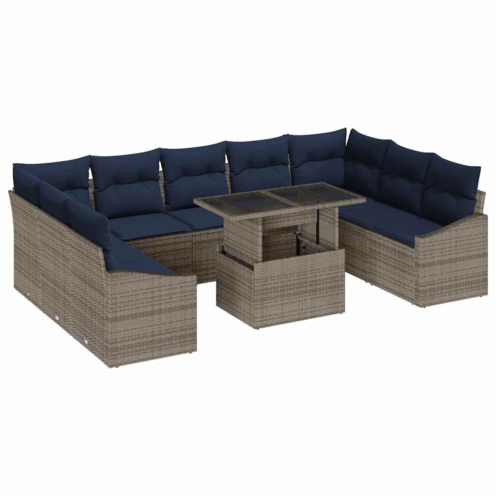 Sofa Sæt 10 stk. 9-Antal sæder Sort og Blå polyrattan