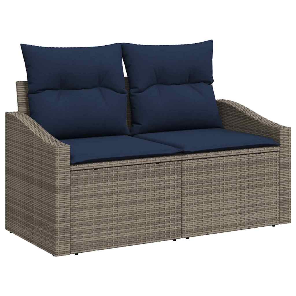 Sofa Sæt 10 stk. 9-Antal sæder Sort og Blå polyrattan