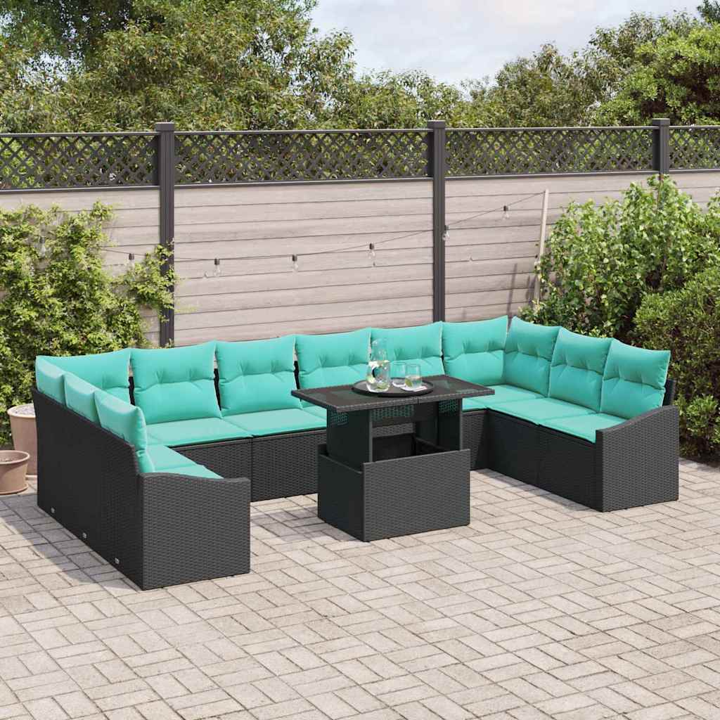 Sofa Sæt 11 stk. 10-Antal sæder Sort og Blå polyrattan